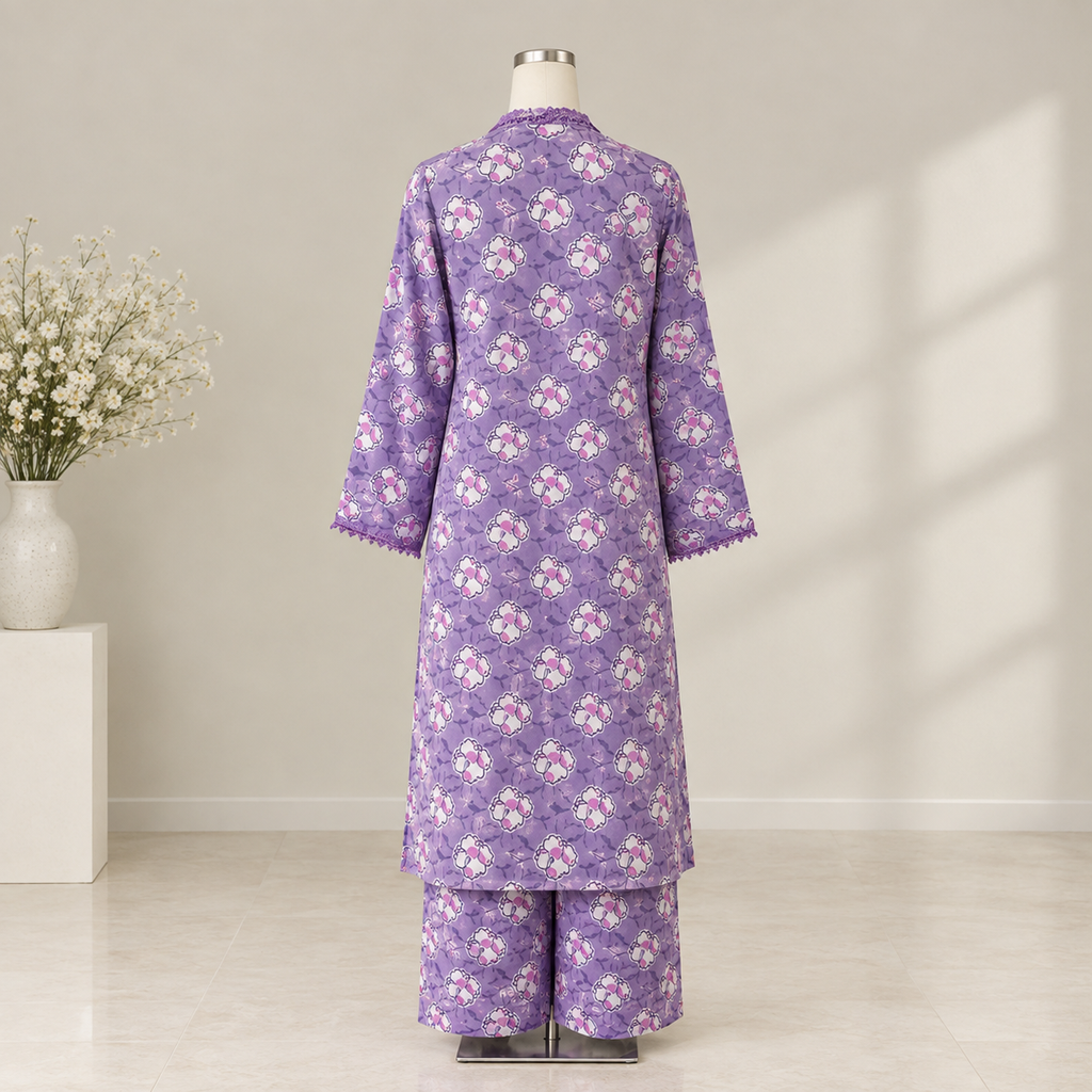 Purple Floral Printed Two Piece Set