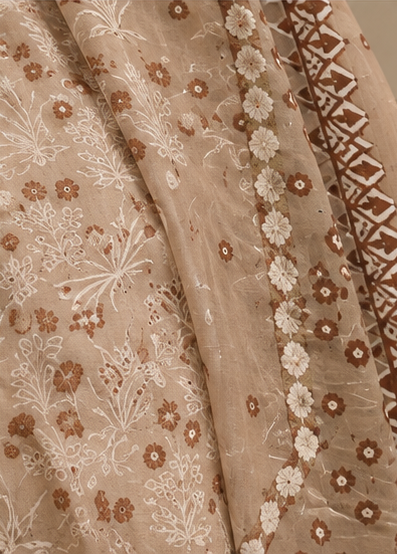 Elegant Floral Embroidered Three Piece Suit