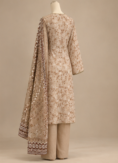 Elegant Floral Embroidered Three Piece Suit