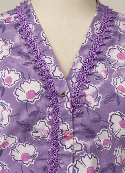 Purple Floral Printed Two Piece Set