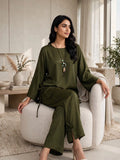 Olive Green Cotton Co-Ord Set for Women – Relaxed Fit Tunic & Wide-Leg Trousers